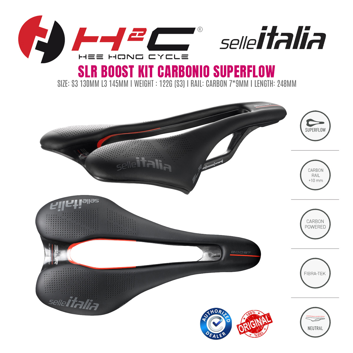SELLE ITALIA SLR BOOST KIT CARBONIO SUPERFLOW *SUPERLIGHT SADDLE*
